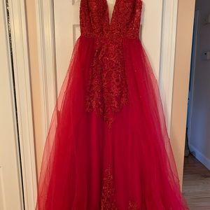 Jovani Red Tulle Beaded Evening Gown!